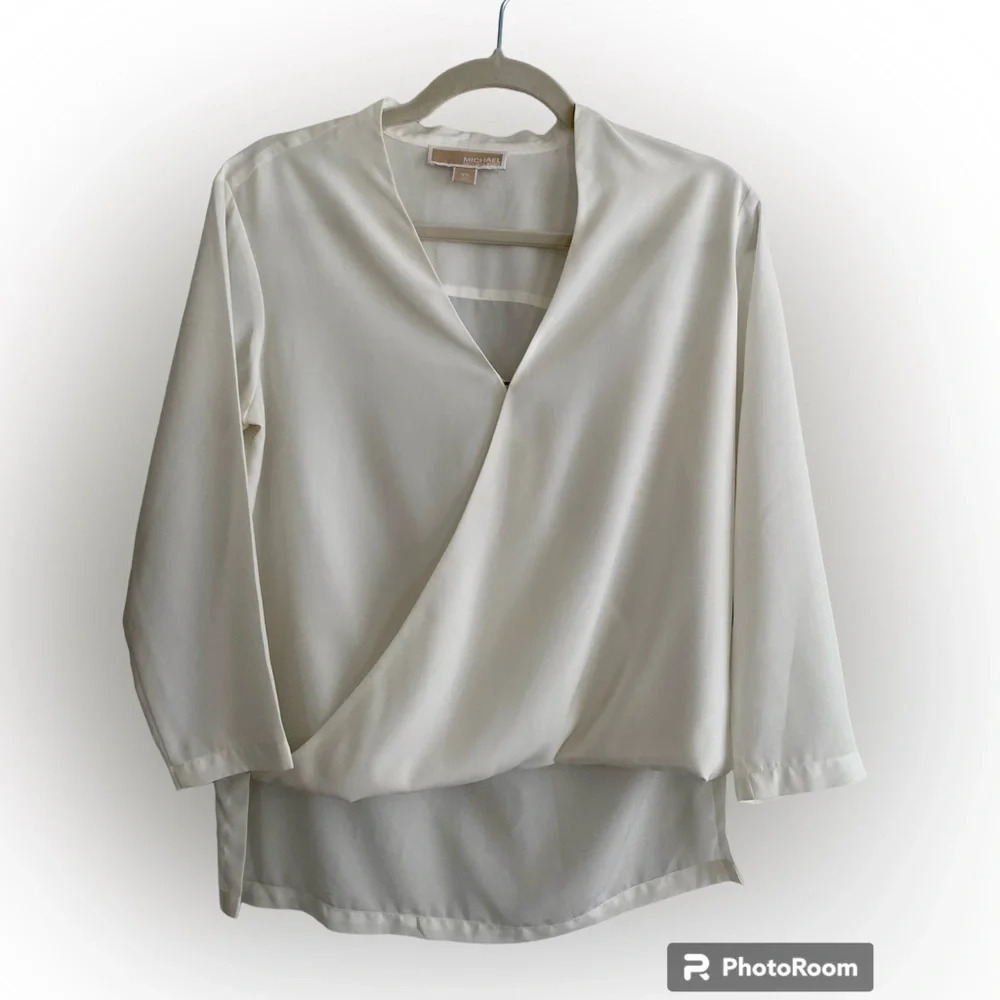 MICHAEL Michael Kors White Long sleeve Hi-Low Wrap Blouse XS